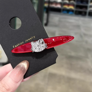 韩版新款红色KT猫发夹女高级感侧边刘海夹子头饰发卡一字夹鸭嘴夹