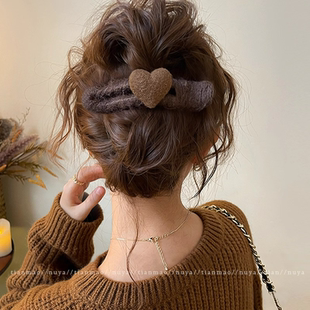 爱心毛线鸭嘴夹发夹后脑勺一字夹抓夹女高级感大号鲨鱼夹夹子头饰