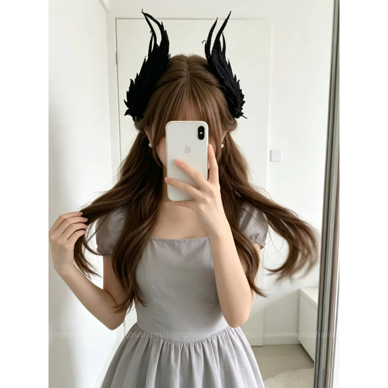 Lolita哥特天使翅膀羽毛对夹图片