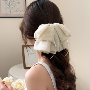 细格纹轻柔蝴蝶结马尾夹田园风柔美少女抓夹2025超仙新款扎发头饰