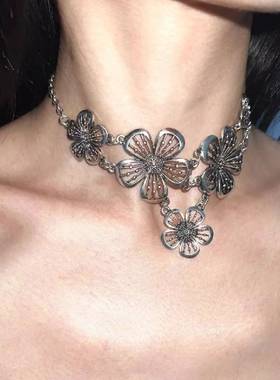 新中式复古颈链金属几何小众花卉花朵繁花项圈choker颈链项链