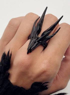 镂空机甲渡鸦头骨燕子几何万圣节暗黑朋克指环甜酷开口戒指男女