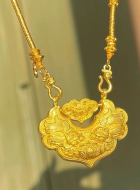 双鱼锦鲤锁包项链女2022新款编织古风金色平安长命锁吊坠饰品