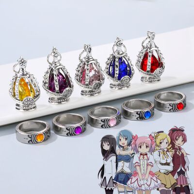 动漫魔法少女小圆灵魂宝石悲叹之种晓美焰项链戒指套装首饰吊坠