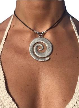 波西米亚个性大海星锁骨链复古月牙花朵漩涡夸张皮绳沙滩吊坠项链