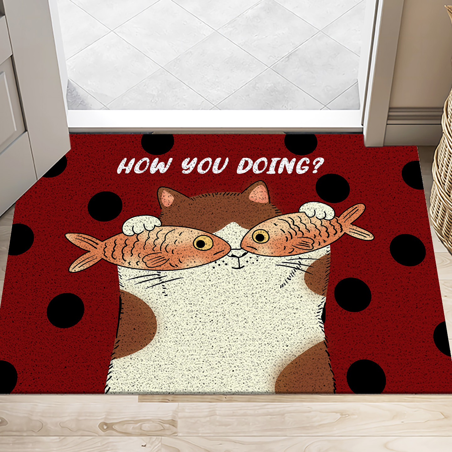 卡通猫咪入户门地垫防滑耐脏脚垫