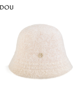 阿吉豆AJIDOU渔夫帽小众轻奢设计白色时尚设计感防风帽显脸小帽子