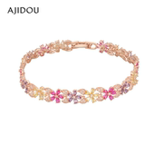 阿吉豆AJIDOU彩色锆石系列小众轻奢设计花卉手链时尚 女气质首饰