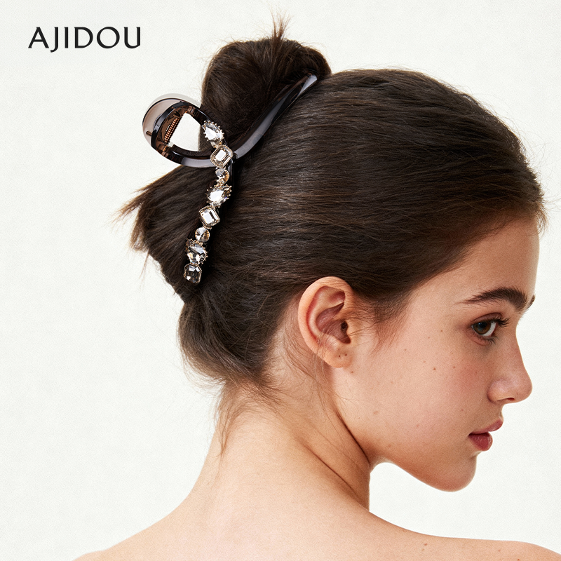 阿吉豆AJIDOU时尚水晶大抓夹2025新款时尚潮流大号发夹造型鲨鱼夹
