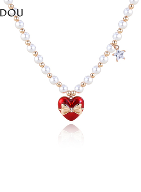 AJIDOU阿吉豆缤纷岁末系列蝴蝶爱心仿珍珠项链
