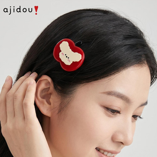 阿吉豆AJIDOU发夹可爱苹果发饰女时尚鸭嘴夹碎发刘海夹卡通侧边夹