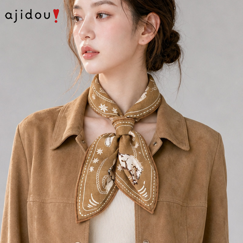 阿吉豆AJIDOU围巾女款100%羊毛西部牛仔丝巾柔软复古百搭防风围脖