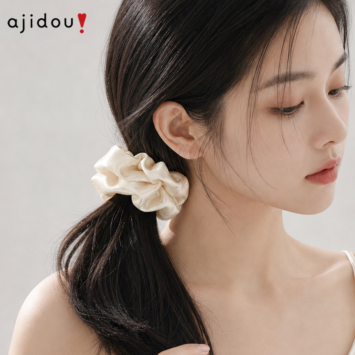 AJIDOU阿吉豆奶油白泡泡发圈超仙轻奢大肠发圈高弹发绳高级感发饰