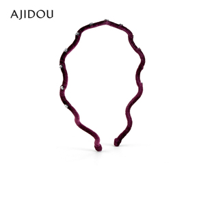 阿吉豆AJIDOU发饰女款小众轻奢设计感波浪形锆石织物发箍发饰品