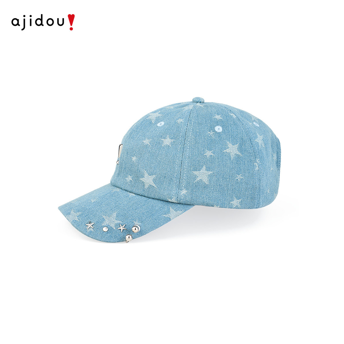 阿吉豆AJIDOU帽子女丹宁牛仔星星日系做旧铆钉棒球帽深帽檐鸭舌帽