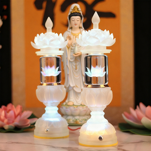 2025新款水晶莲花灯菩萨财神灯插电LED长明灯佛灯家用供灯神台灯