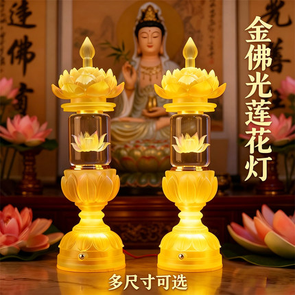 2025新款水晶莲花灯菩萨财神灯插电LED长明灯佛灯家用供灯神台灯