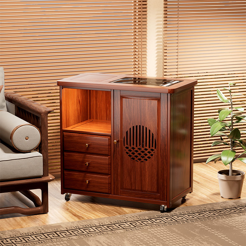 移动茶桌家用黑金檀木烧水壶一体茶水柜茶车阳台实木茶几沙发边几