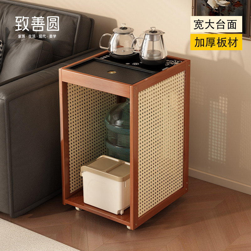 移动边柜茶桌置物边柜中式藤编沙发边几客厅家用小户型茶几茶水柜