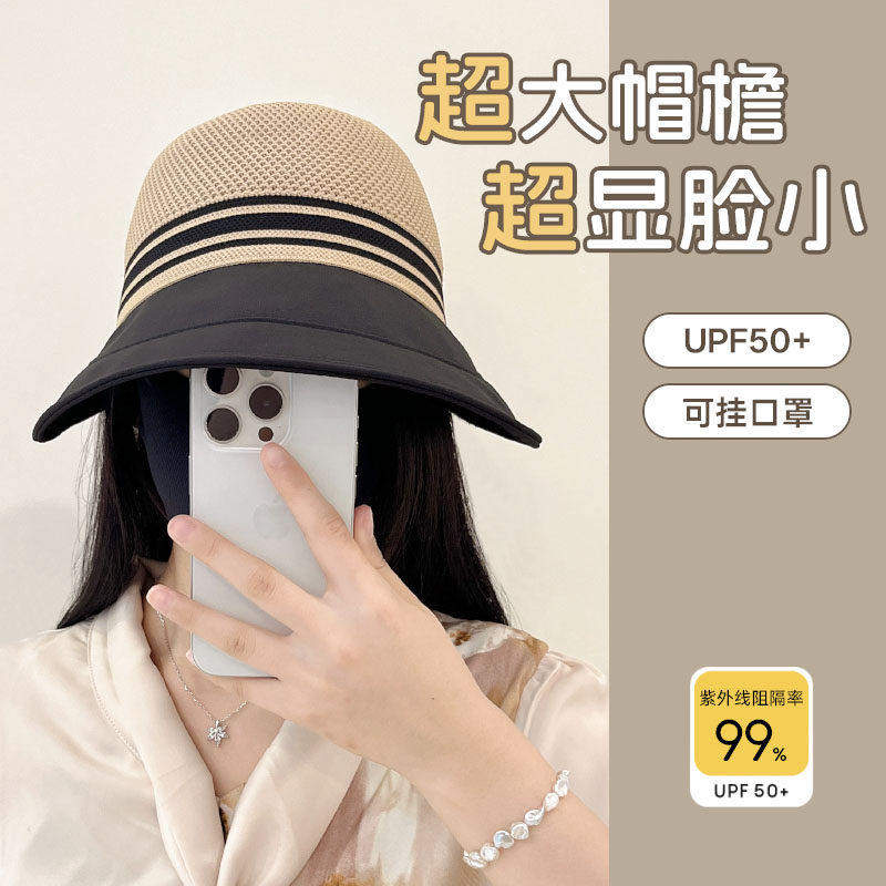宽檐鸭舌帽子女夏季大帽檐编织韩版渔夫帽百搭款透气网眼防晒帽子