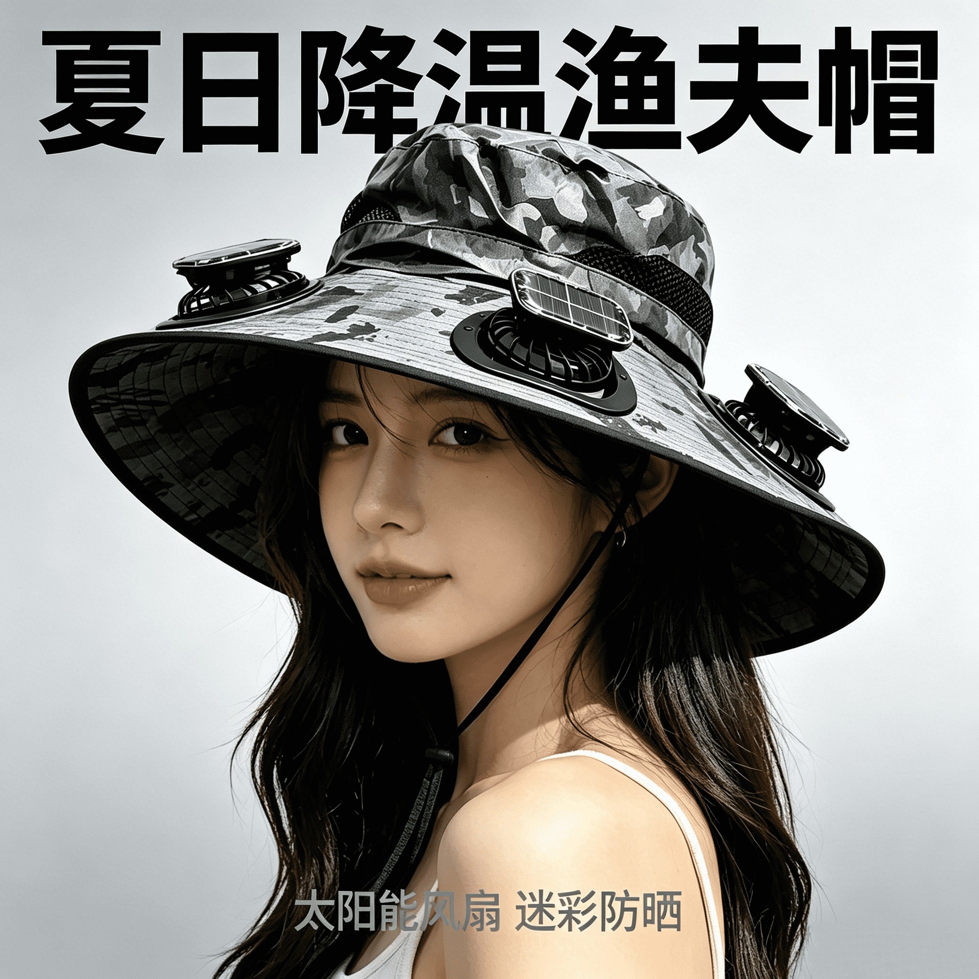 钢丝款太阳能风扇迷彩帽