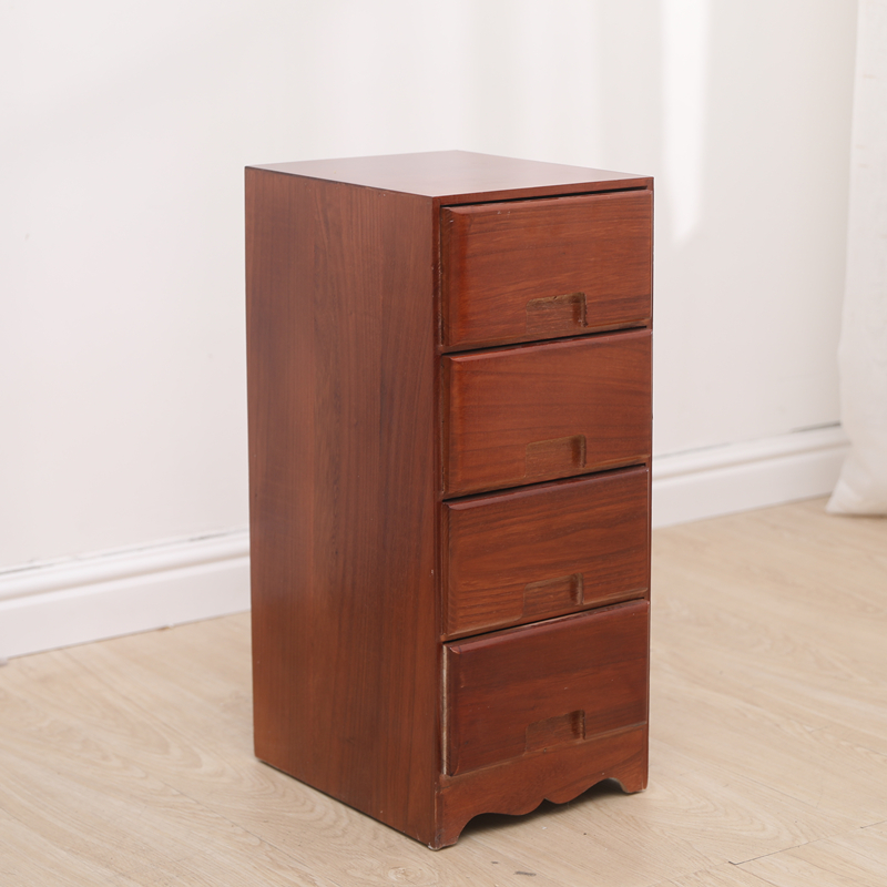 原木床头收纳整理夹缝柜子实木桐边角面宽30cm小棕V色多抽木制中