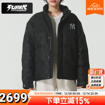 MLB官方NY黑色羽绒服男女情侣款25冬季新款保暖休闲羽绒夹克外套