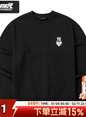 MLB官方宽松卫衣男女装2025新款大码长袖运动黑色套头衫3AMTH9144