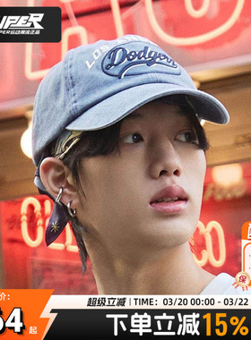 MLB正品牛仔蓝棒球帽男女同款鸭舌帽软顶刺绣大LOGO帽子3ACPV165N