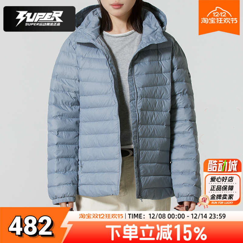 斯凯奇排骨羽绒服女装官方正品冬季户外轻薄短款连帽保暖外套夹克