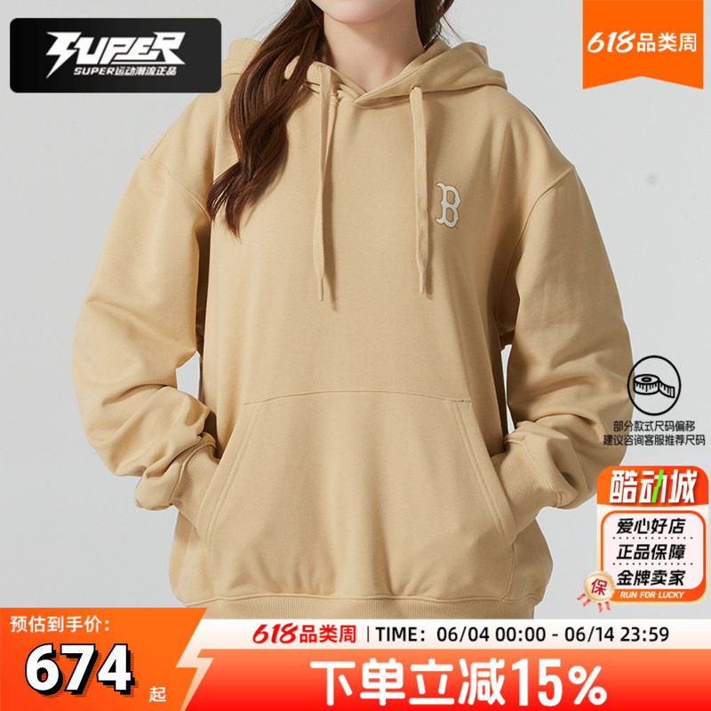 MLB官方正品连帽卫衣男装女装NY后背老花大标情侣运动休闲套头衫