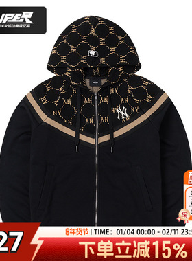 MLB官方NY老花连帽夹克男2025秋季新款外套黑色运动服女3ATRM0144