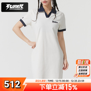 连衣短裙时尚 MLB白色连衣裙女装 翻领V领短袖 新款 休闲运动裙 25夏季