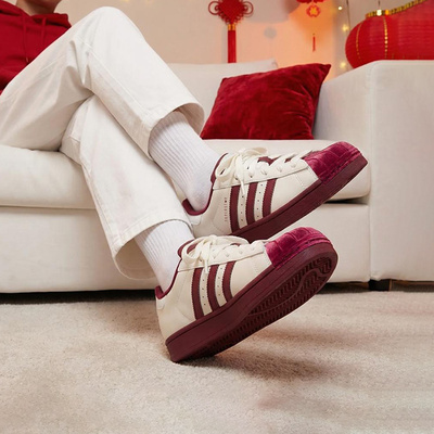 阿迪三叶草贝壳头板鞋复古暗红色男鞋女鞋2025秋冬新款运动休闲鞋