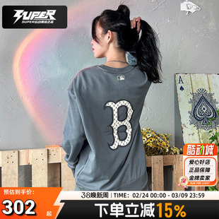 MLB官方长袖卫衣男女装2025新款运动服宽松套头衫外套3AMTM1234