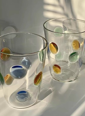 彩色糖果波点玻璃杯高级轻奢礼物少女心小众耐热高硼硅玻璃水杯