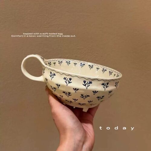 日式蓝枝系列陶瓷餐具酸奶米饭碗家用菜盘大面碗手握杯高颜值套装