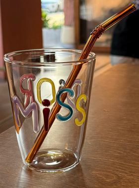 彩色字母Miss水杯手绘彩色玻璃杯高硼硅耐热水杯简约果汁杯礼物