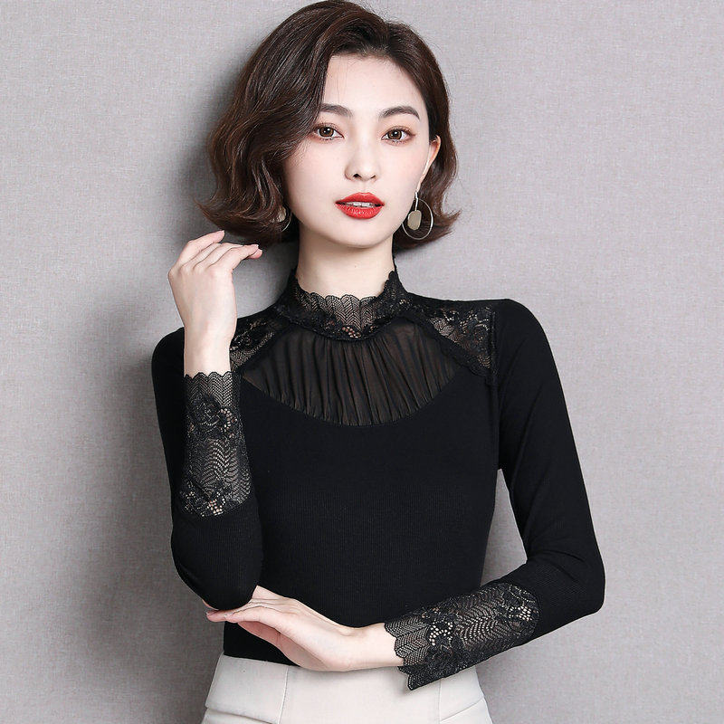 2026年新款春秋长袖蕾丝打底衫莫代尔女气质内搭上衣显瘦洋气小衫