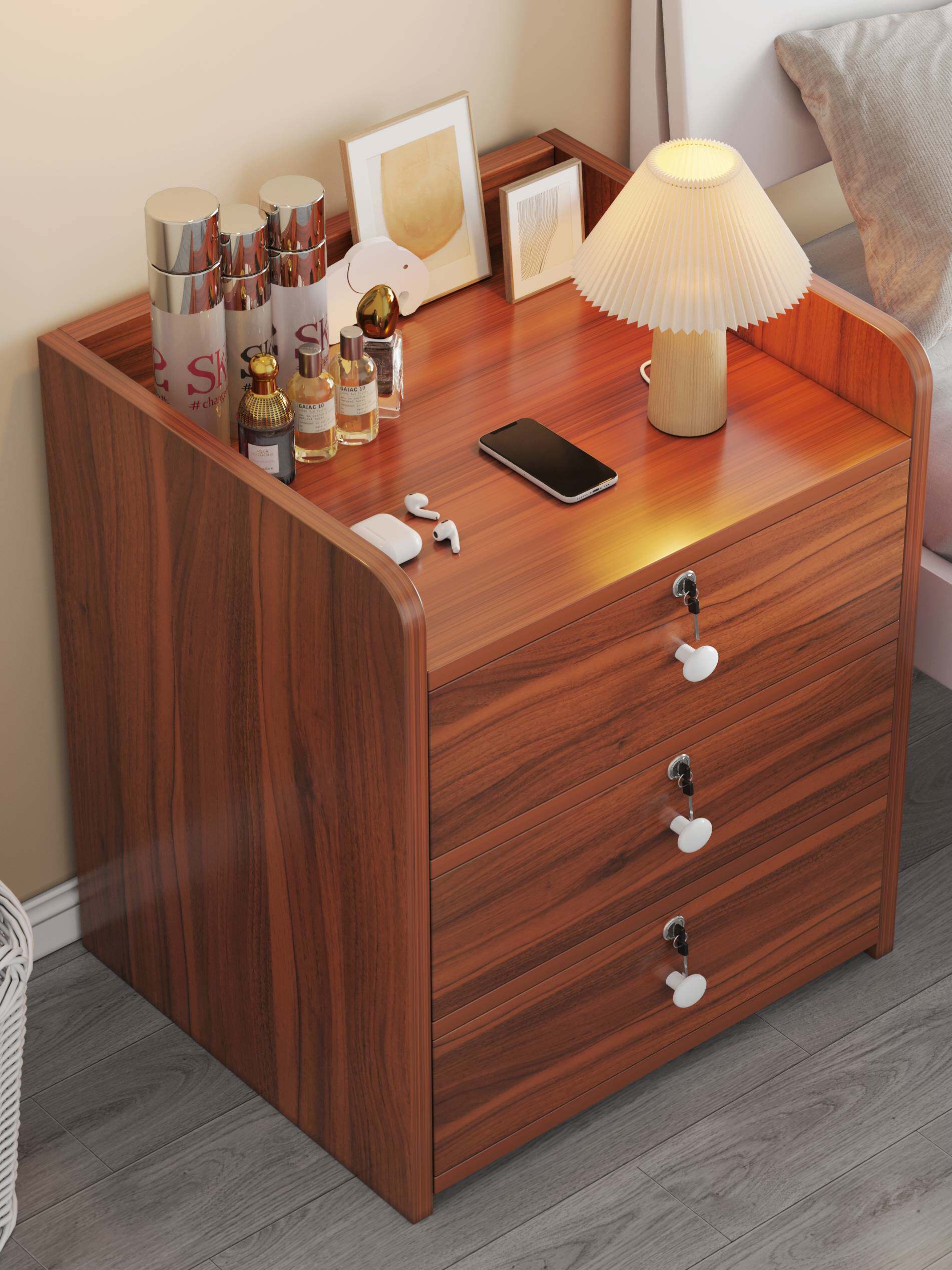 床头柜现代简约小型简易家用收纳带锁储物柜置物架卧室床边小柜子