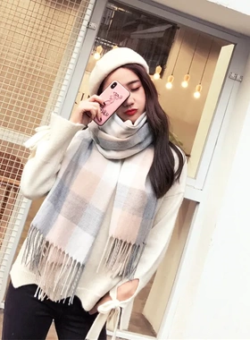 格子围巾女冬季新款韩版百搭