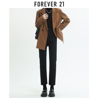 Forever 21黑色高腰直筒牛仔裤女春季新款小个子显瘦九分烟管裤子