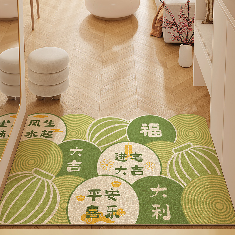 绿色地垫入户门垫平安喜乐耐脏免洗pvc可裁剪地毯进门口家用脚垫