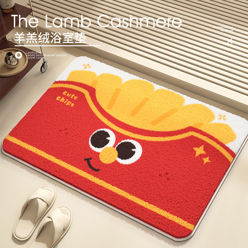 卡通薯条软糯方形浴室地垫浴缸吸水速干防滑卫生间毛绒加厚脚垫子