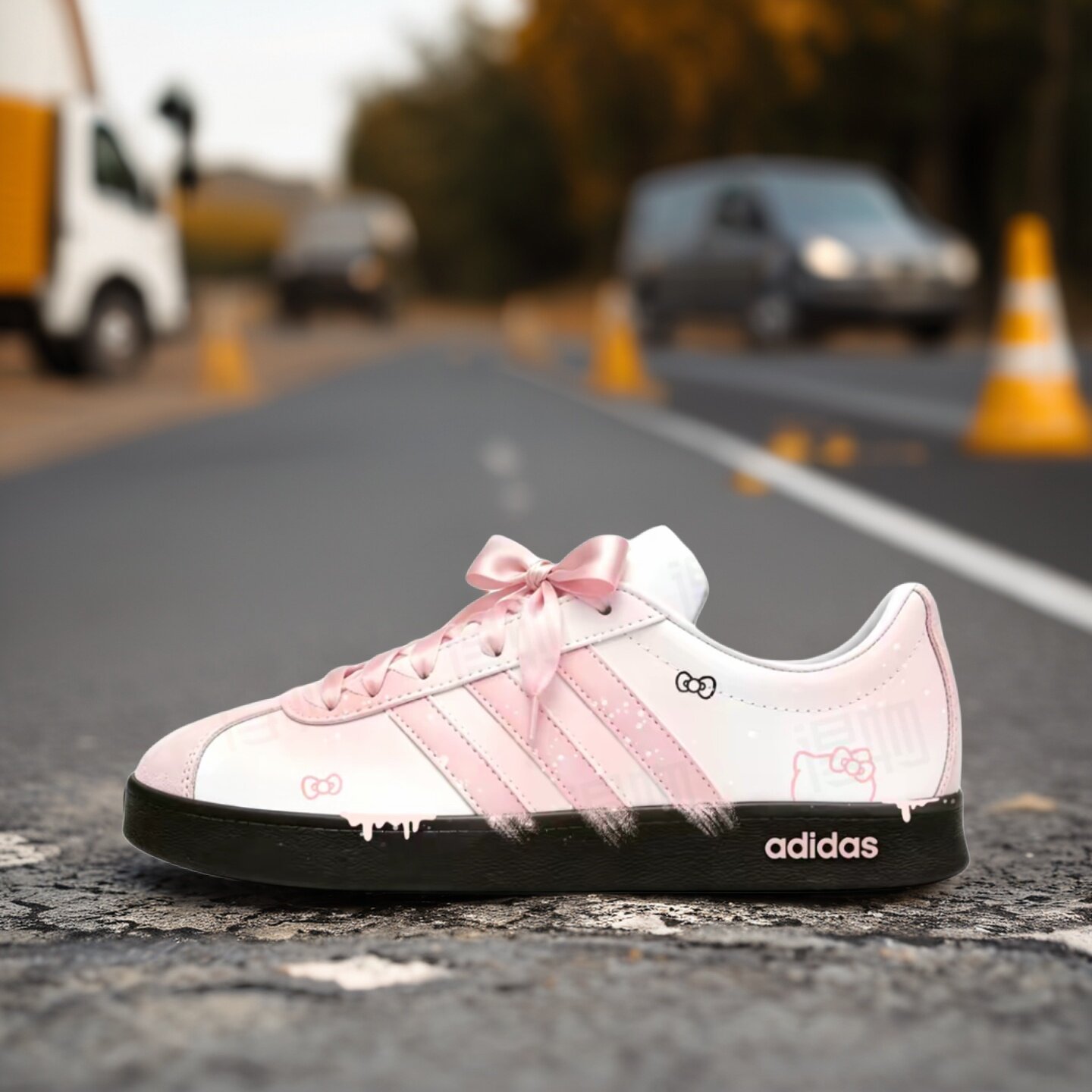【球鞋定制】Adidas阿迪达斯 VL COURT 凯蒂星桃 男女款低帮板鞋
