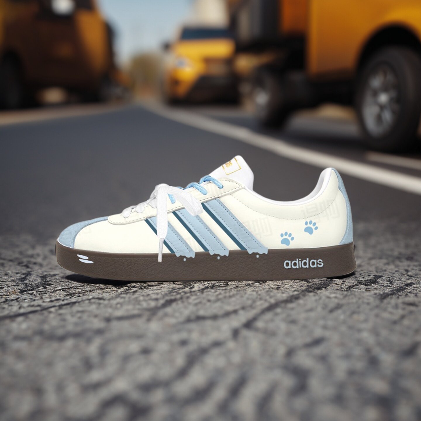 【球鞋定制】Adidas阿迪达斯 VL COURT 奶雾蓝爪 男女款低帮板鞋