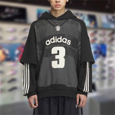 新款假两件连帽休闲套头衫