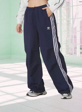 阿迪达斯三叶草女款裤子2025秋季新款舒适宽松阔腿运动长裤KF9614