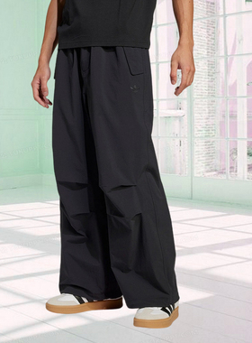 阿迪达斯三叶草男款裤子2025夏季新款舒适宽松阔腿运动长裤JD2111