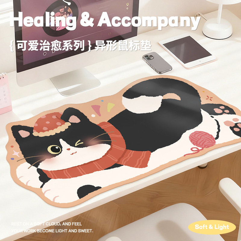 超大异形鼠标垫可爱猫咪办公电脑键盘垫可爱卡通女生高颜值书桌垫